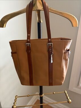 Coach Two-Tone Tan and Dark Brown Leather Messenger Tote